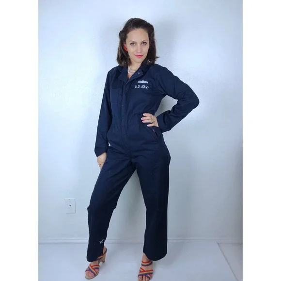 vintage US NAVY COVERALLS womens Md/L/36R military boiler suit sailor utility